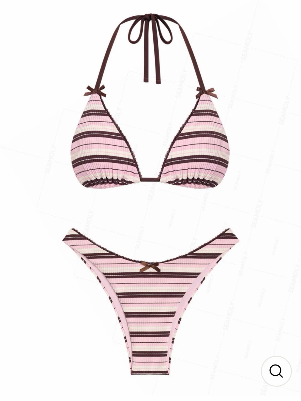 SEAMOLLY STRIPED LACE BOWKNOT TRIANGLE CHEEKY BIKINI SET